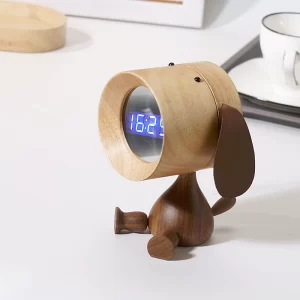 Wooden Dog Digital Alarm Clock-02